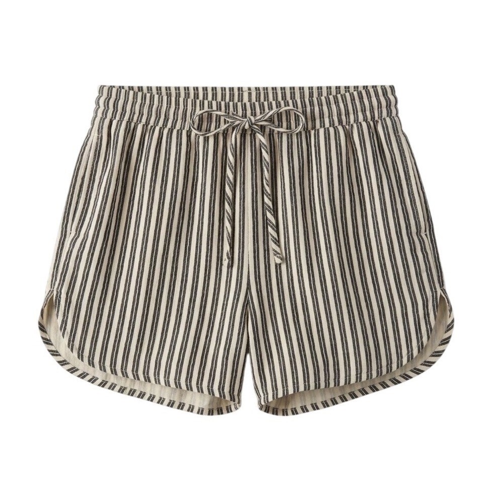 Ichi Striped Drawstring Shorts Women Small Black White Coastal Beach Dolphin Hem